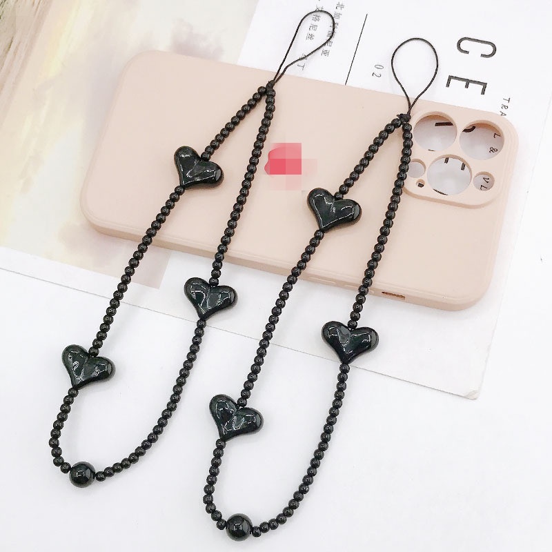 3d Cinta Hati Manik-Manik Kecil Yang Lucu Rantai Ponsel Strap Untuk Semua Ponsel Untuk iPhone Android OPPO VIVO Huawei Xiaomi Redmi Samsung Gelang Anti Hilang