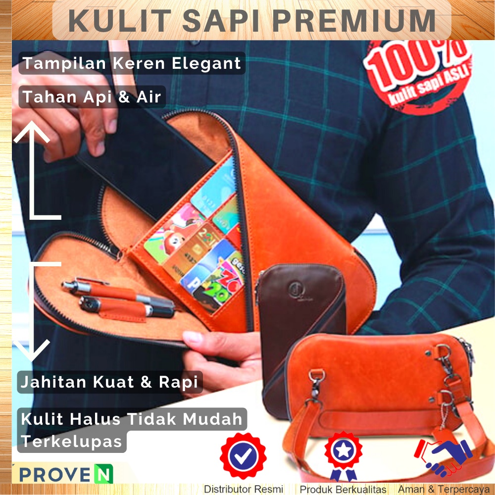 Tas Kulit Asli Tas Slempang Kulit Sapi Asli P071 Tas Dompet Passport Sling Bag