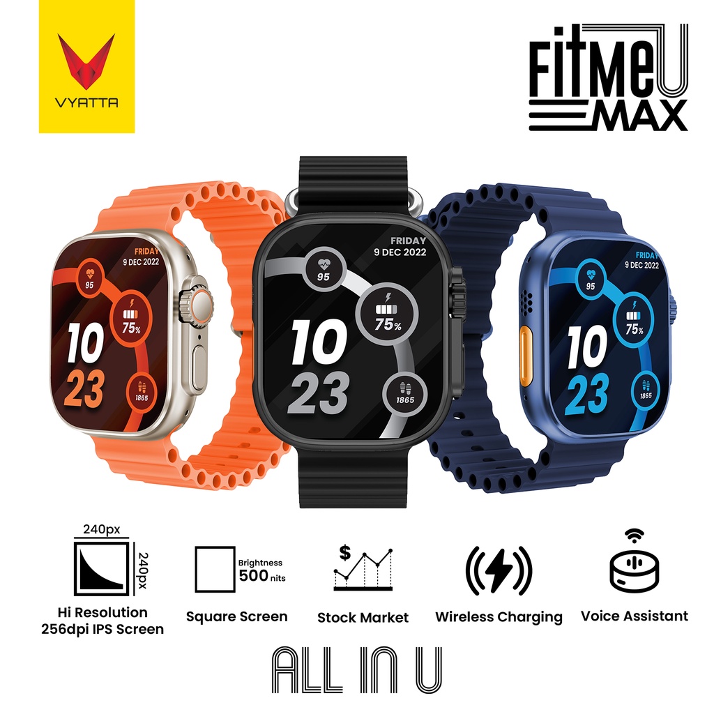 VYATTA FITME U MAX SMARTWATCH LARGE IPS SCREEN 1,96" 100+ SPORT MODE STOCK MARKET