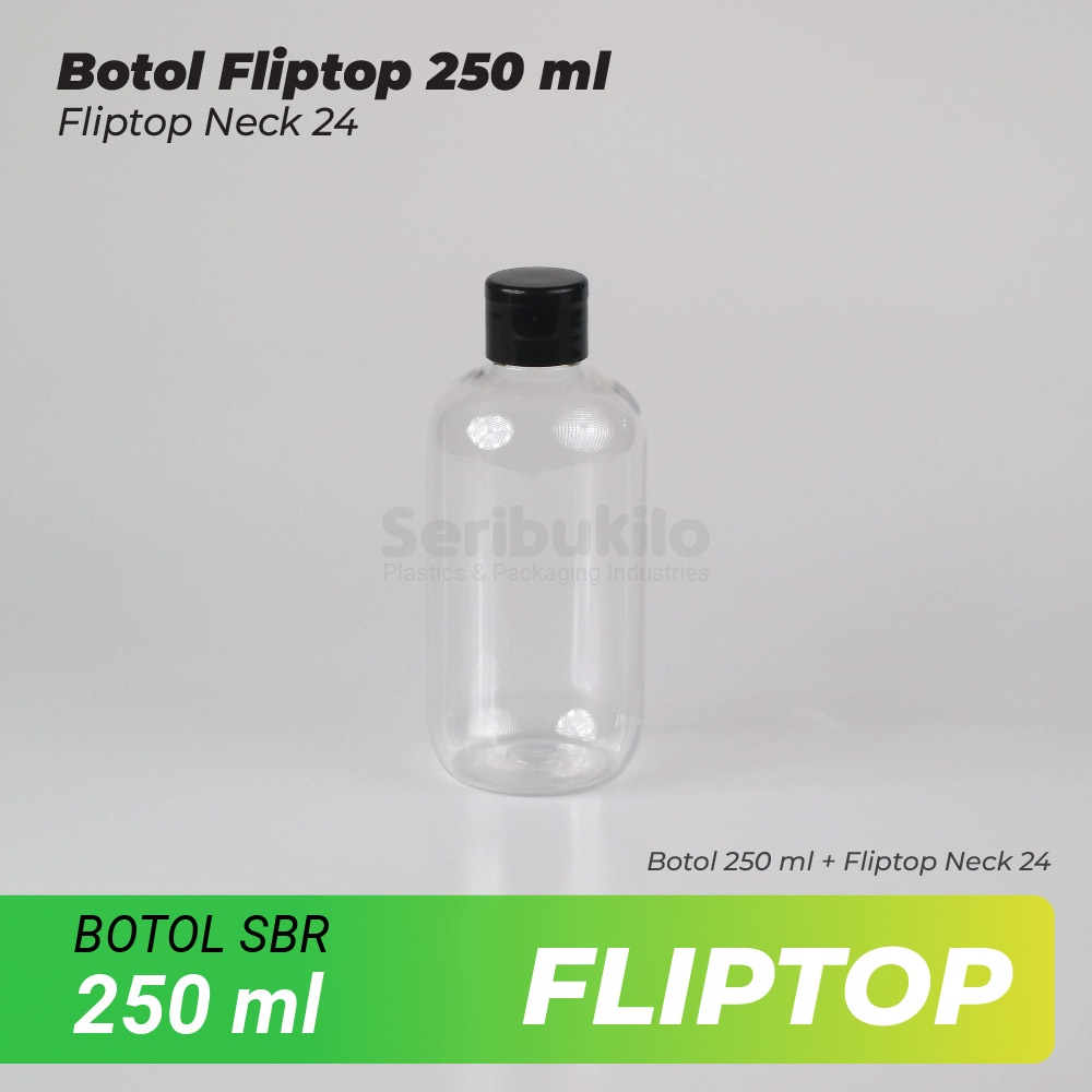 Botol Fliptop SBR 250 ml/Botol PET SBR 250ml Clear - Fliptop Clear/Putih/Hitam