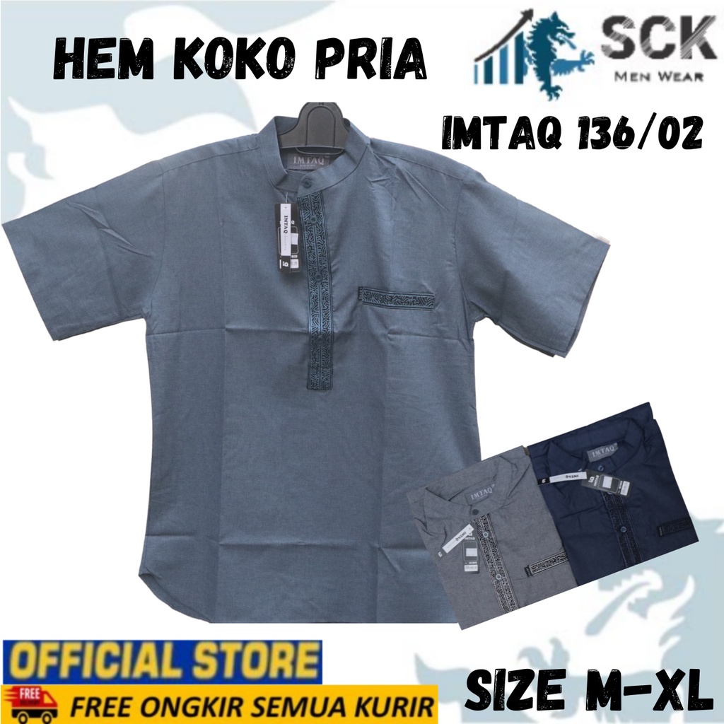 Kemeja Koko IMTAQ 136/02 Pria Casual Lengan Pendek Motif Bordir Katun Warna / Hem Koko / Pakaian Muslim - sckmenwear GROSIR