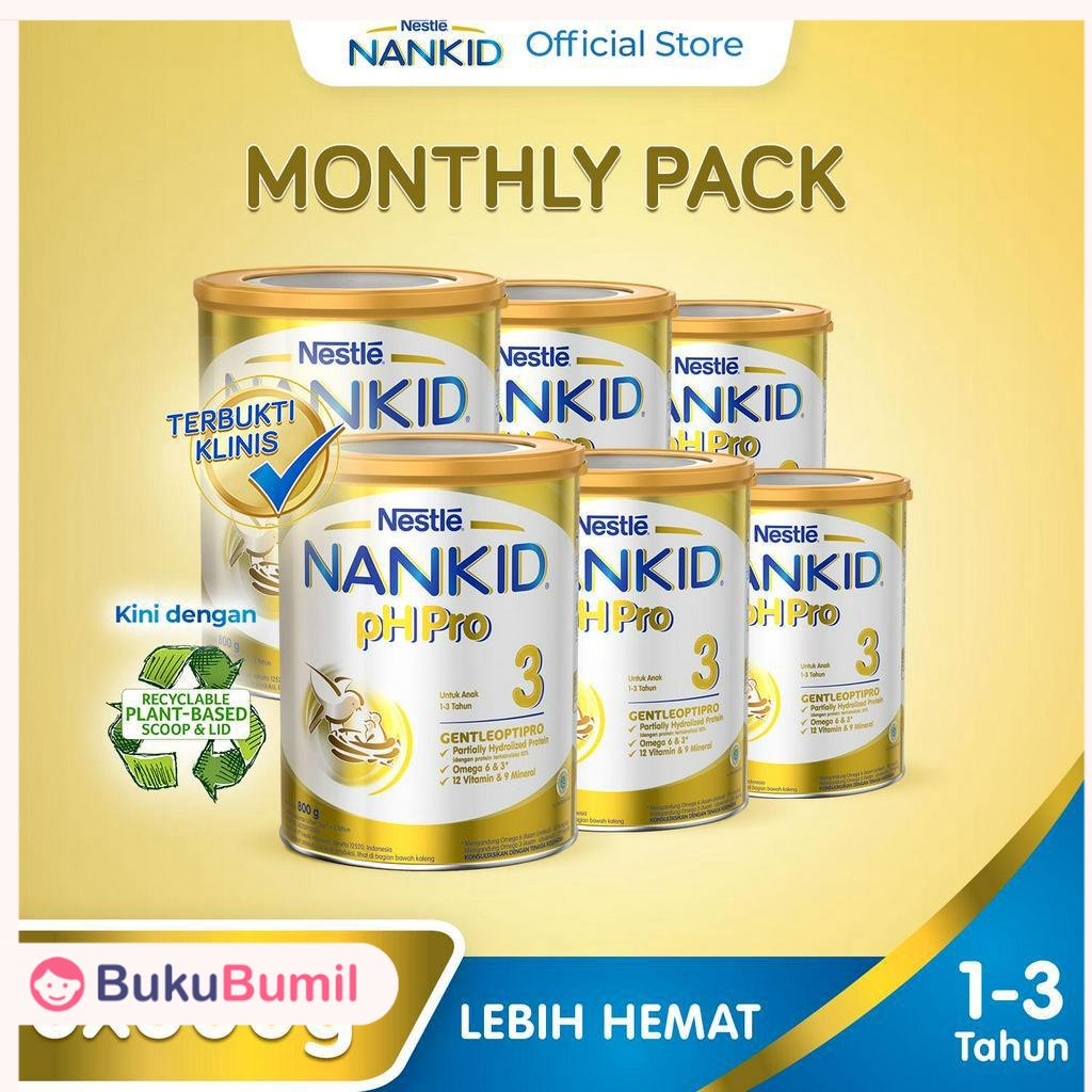 MONTHLY PACK - NAN Susu Bayi & Anak Umur pH Pro OPTIPRO Susu Pertumbuhan  1-3 tahun Kaleng 800g [6 p