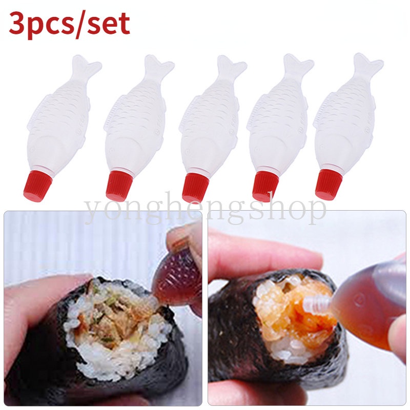 3pcs Botol Dispenser Saus Cuka / Kecap / Salad / Sushi Bentuk Ikan Mini Untuk Anak