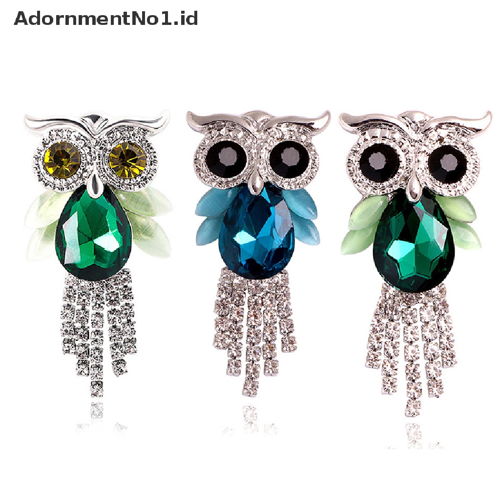 [AdornmentNo1] Rumbai Burung Hantu Bros Untuk Wanita Pria Berkilau Berlian Imitasi Hewan Pesta Kantor Bros Pin Hadiah Kristal Hewan Owl Pin Bros Perhiasan [ID]