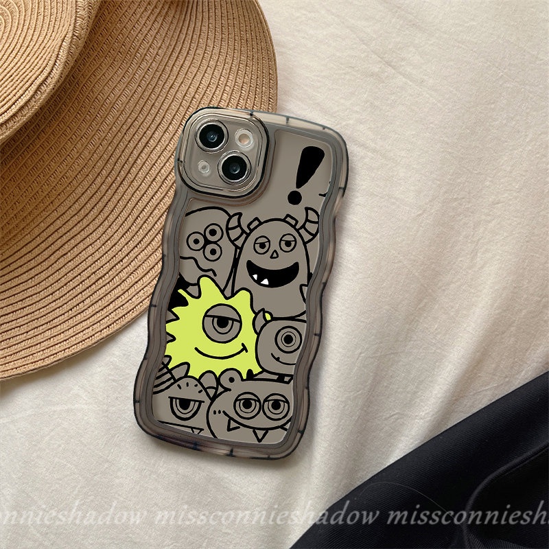 IPHONE Kartun Cute Little Monster Wavy Edge Case Kompatibel Untuk Iphone11 14 13 12 Pro Max 6 6s 8 7 Plus XR X XS Max SE 2020 14 Plus Soft TPU Back Cover