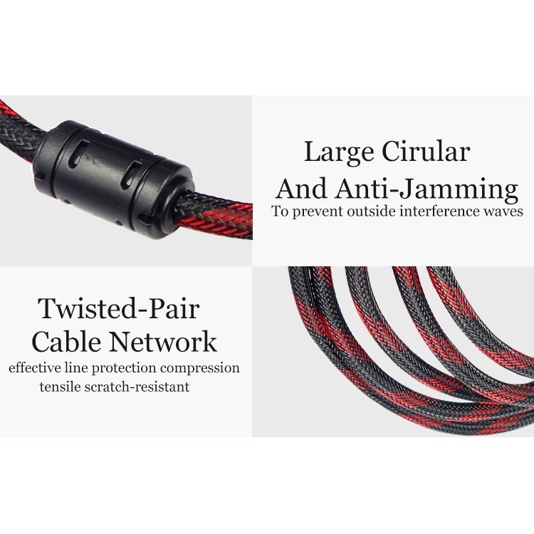 Kabel HDMi to HDMI 1.5 Meter / 2 Meter Nylon High Speed HDTV Cable Serat Karbon Hitam Merah