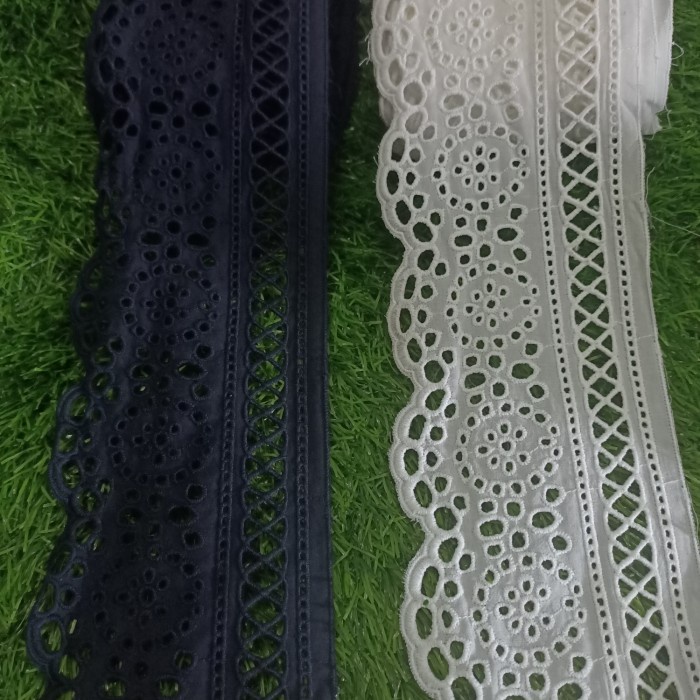 Terlaris Renda Katun Lebar 10Cm Dua Warna Navy Dan Bw