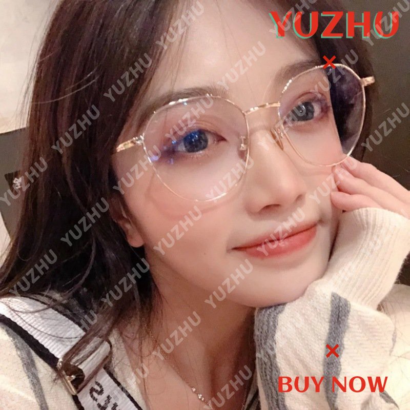 (YUZHU) Kacamata Hitam Warna Permen Bingkai Bulat Logam Fashion Korea INS Gaya Anti Blue Light Eyeglasses Untuk Wanita