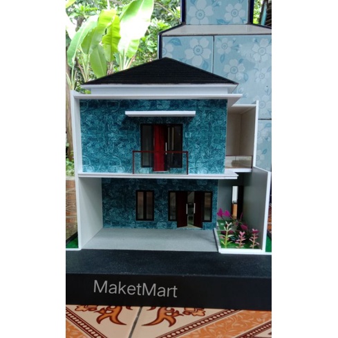 Fvc Foambord Maket Rumah Minimalis 2 Lantai Miniatur Rumah Dengan Aksesoris perabotan dan Cover kaca