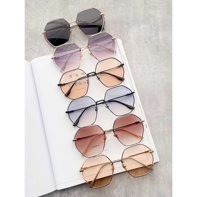 (YUZHU) Mode Baru HD Sun Shade Anti-UV Kacamata Perlindungan Matahari Anti-ultraviolet Korea Fashion Logam Frameless Kacamata Wanita