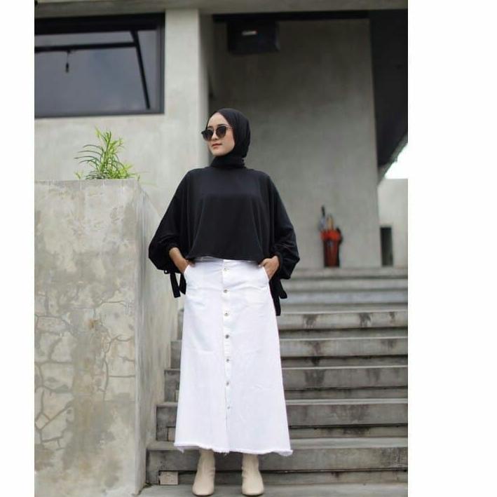 Terlaris ROK BUTTON ROK DENIM JEANS ROK JINS KANCING CEWEK ROK WANITA PUTIH KANCING DEPAN ROK PANJAN