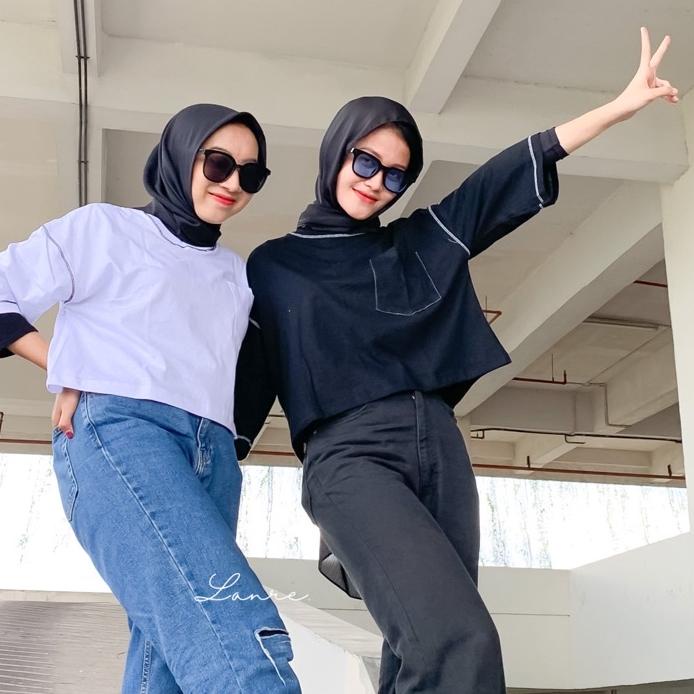 Cod - EXO BASIC CROP - kaos crop tee oversize crop oversize baju wanita jumbo crop kaos polos COTTON