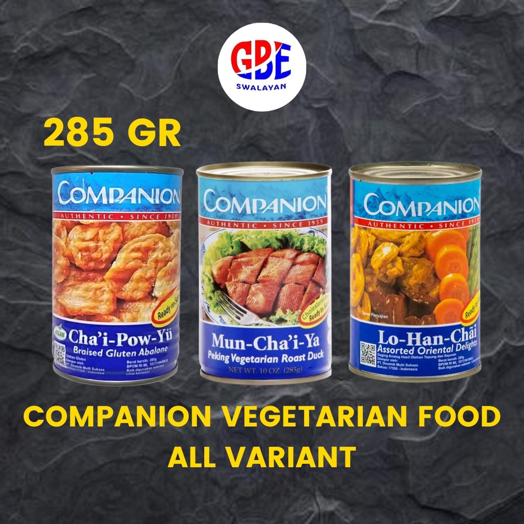 

COMPANION VEGETARIAN FOOD ALL VARIANT 285GR | COMPANION MAKANAN VEGETARIAN 285GR | MUN CHAI YA / BEBEK PEKING | LO HAN CHAI / ANEKA SAYUR | CHAI POW YU / SAYUR JAMUR ABALONE