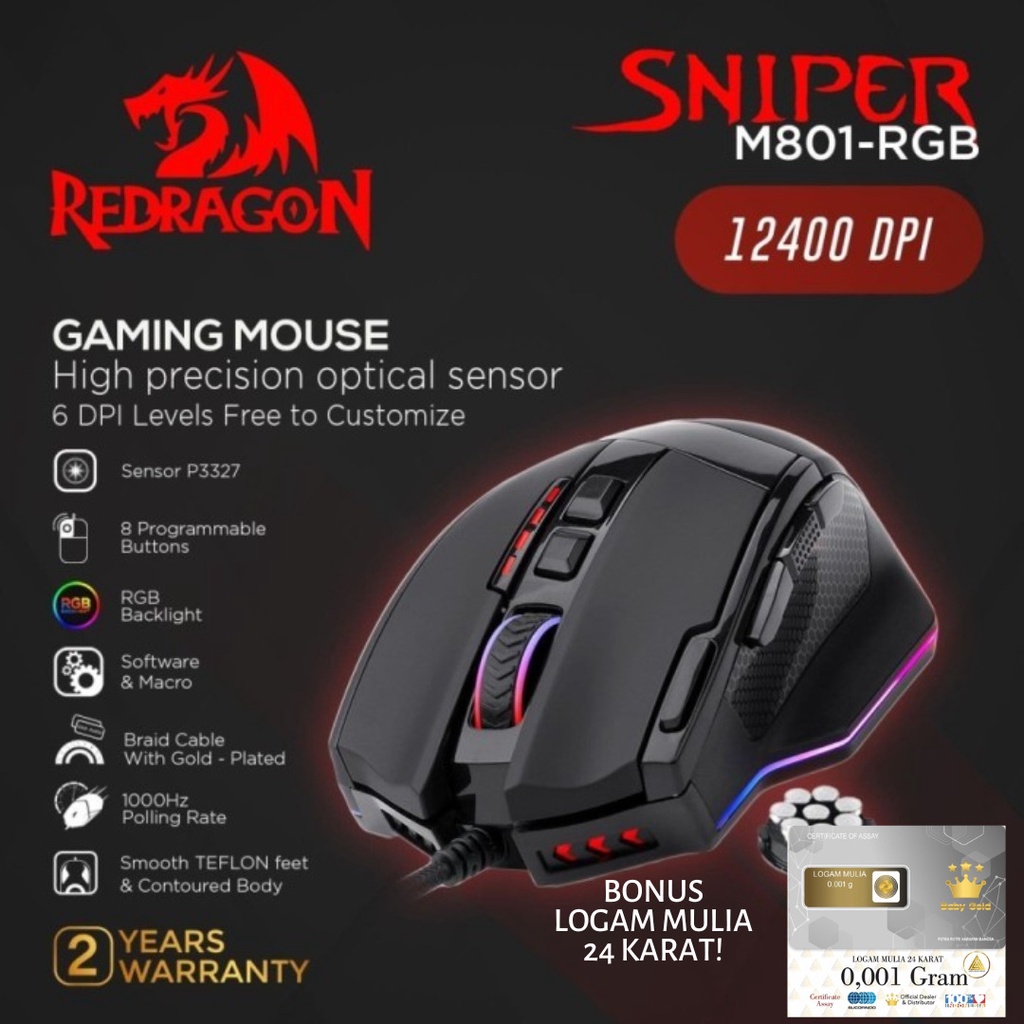 Mouse Redragon Gaming RGB SNIPER M801 RGB