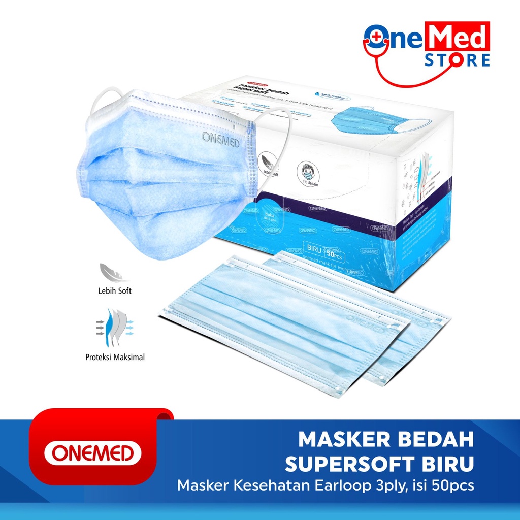 Masker Karet Super Soft Biru Onemed Box Isi 50 Pcs OJ