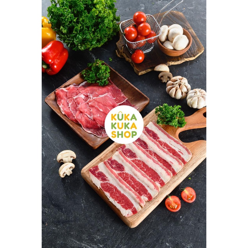 BUNDLING AUS BEEF SLICE LOW FAT 500GR + US SHORTPLATE BEEF SLICE 1KG