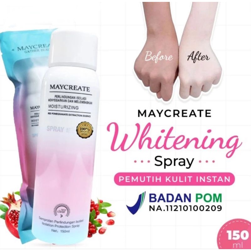 BPOM MAYCREATE SPRAY PEMUTIH INSTAN UNTUK WAJAH DAN BADAN WHITENING SPRAY