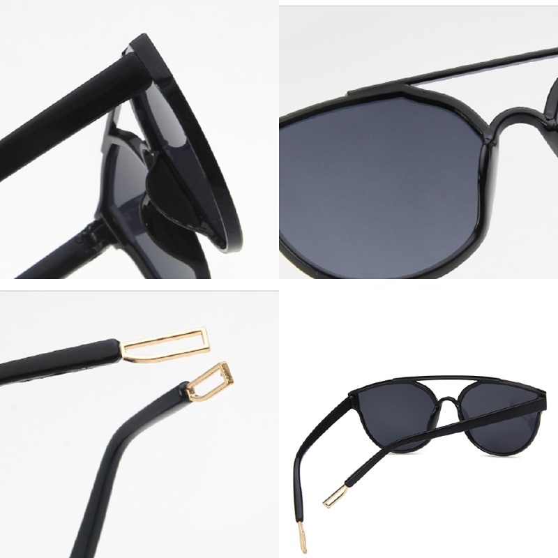 (YUZHU) Baru Bergaya Transparan Putaran Bingkai Kerai Kacamata Hitam Vintage Fashion Double Beam UV Protection Sunglasses