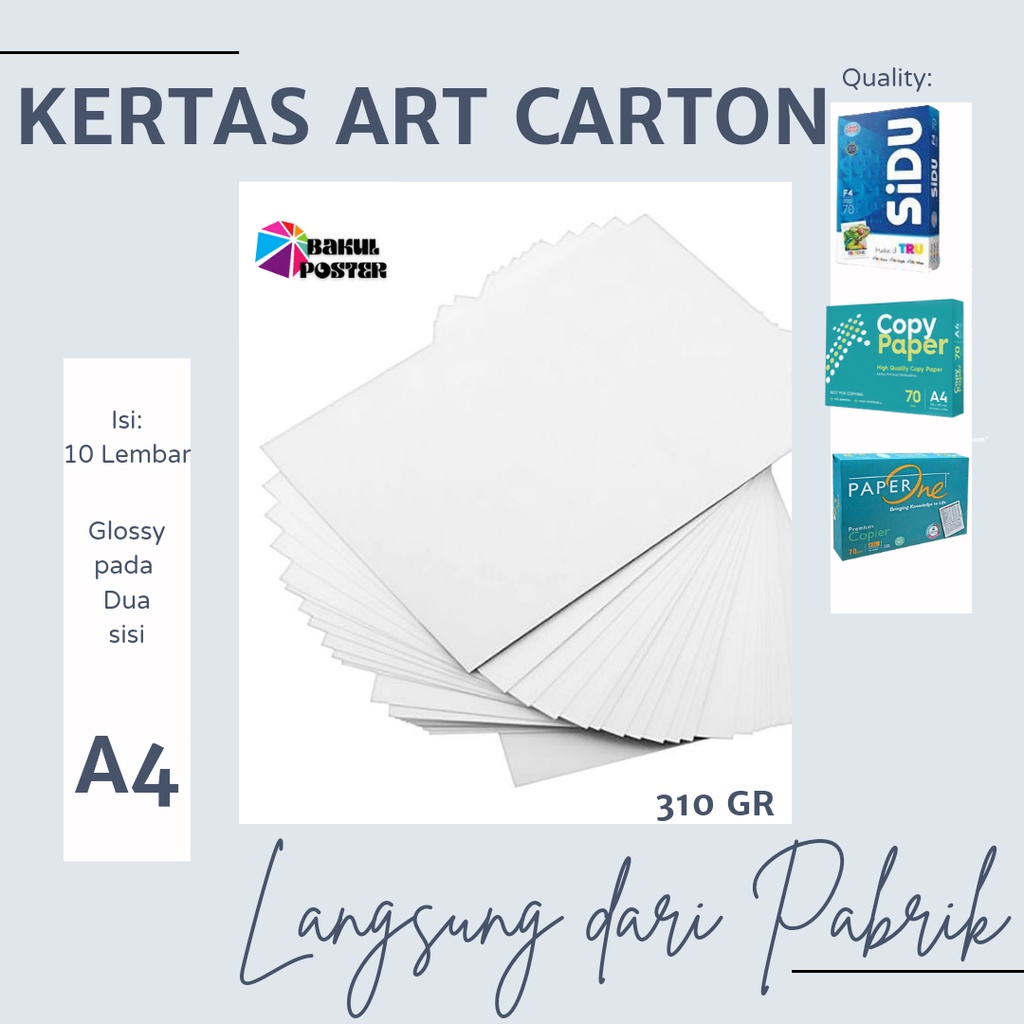 

Kertas Art Paper Carton Karton A4 210 - 310 Gsm Gram ISI 10 LEMBAR - Putih Glossy Tebal