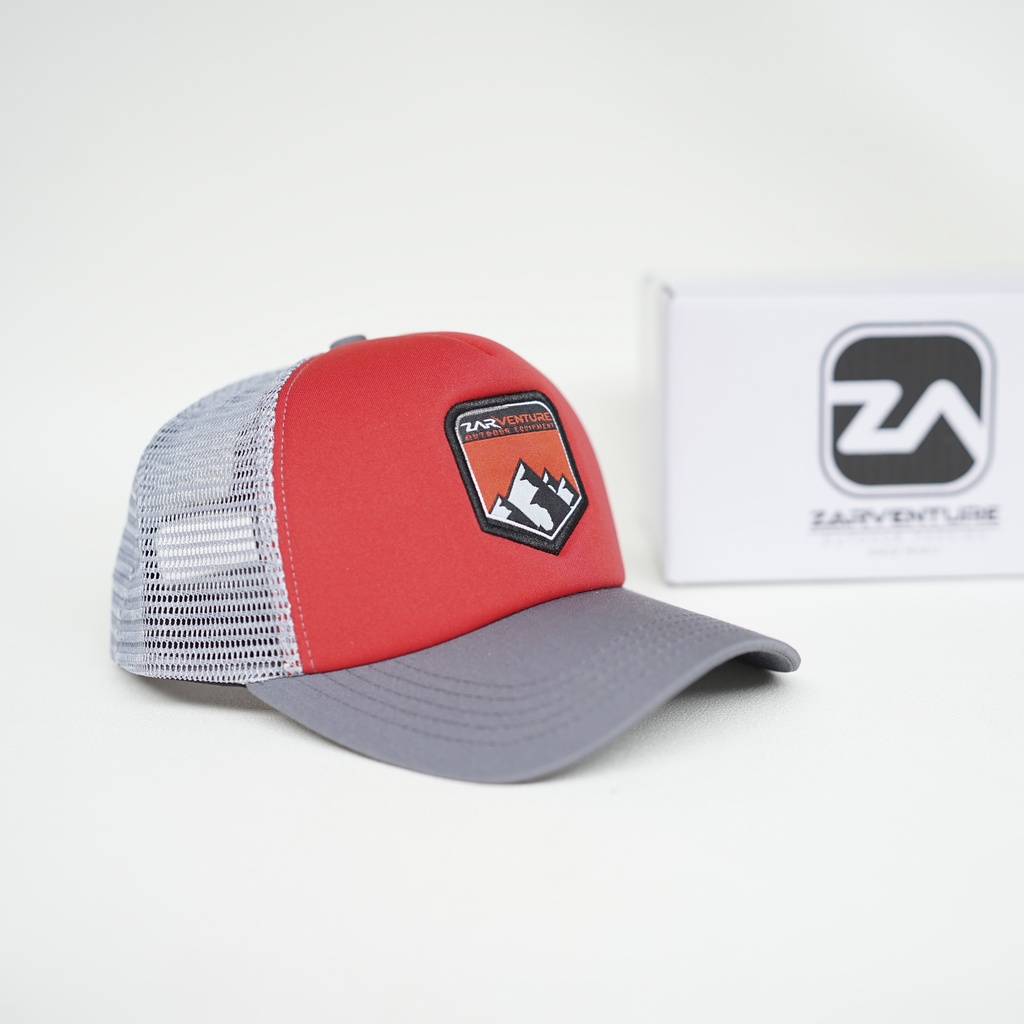 Zarventure merah abu 87 Topi Trucker Jaring Busa