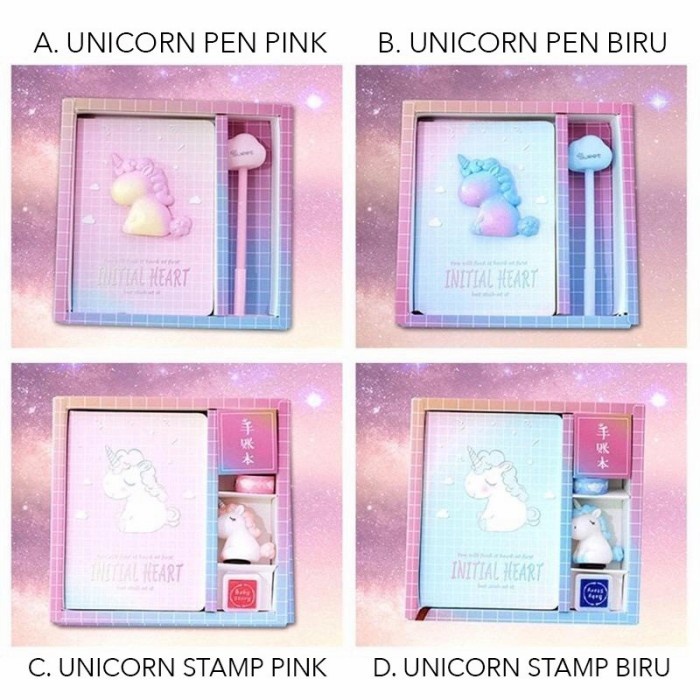 

Terlaris Gift Set Buku Diary Unicorn Buku Note Book Bolpen / Stamp Kado Anak