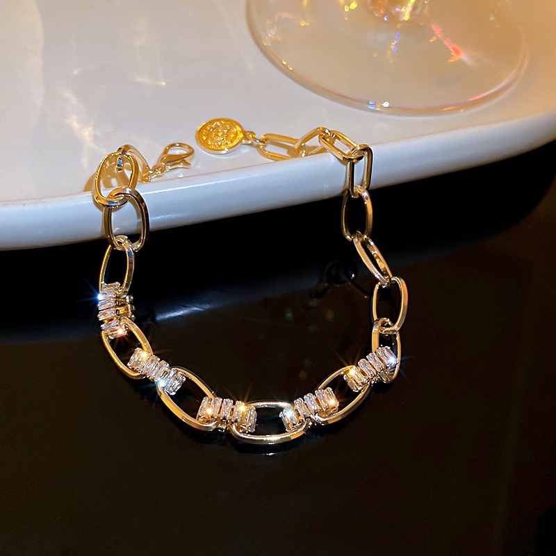 Gelang Rantai Wanita Zirkon Emas Mewah Retro Fashion Wanita Gelang Emas
