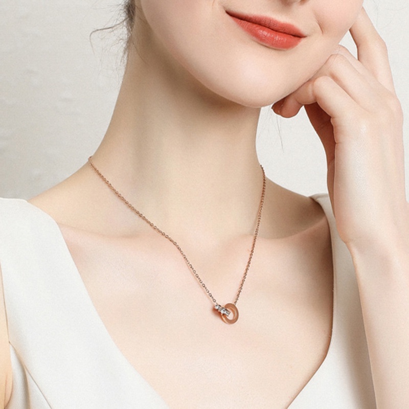 Kalung Desain Angka Romawi | Liontin Berlian | Aksesoris Warna Rose Gold 18k Untuk Wanita