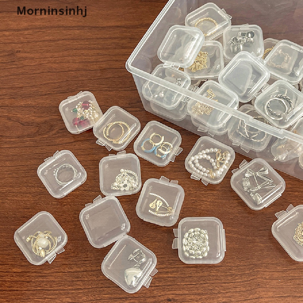 Mornin 10PCS Kotak Penyimpanan Mini Transparan Persegi Kotak Plastik Kosong Case Dengan Tutup Jewelry Packaging Storage for Tiny Bead Jewelry Korek Kuping Pil Atau Gadget Kerajinan Kecil Lainnya id