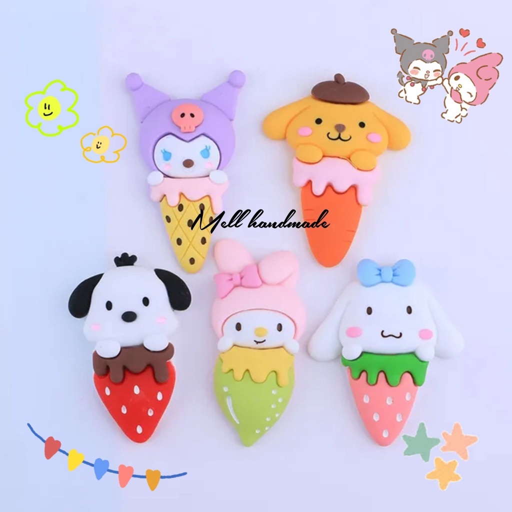 10 Pcs Resin Clay Ice Cream Sanrio Fruit Ice Cone