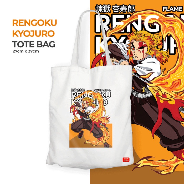 Tote Bag Wanita RENGOKU KYOJURO Kanvas Anime Demon Slayer Resleting Putih tas remaja W9E7 awet keren