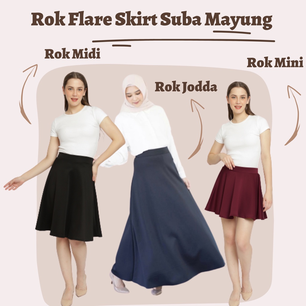 ROK FLARE SKIRT SCUBA MAYUNG LEBAR / ROK MIDI SCUBA / ROK MINI SCUBA / ROK PAYUNG JODDA A LINE SCUBA PANJANG / ROK MINI SKIRT FLARE CASUAL OLAHRAGA  - YELONIX