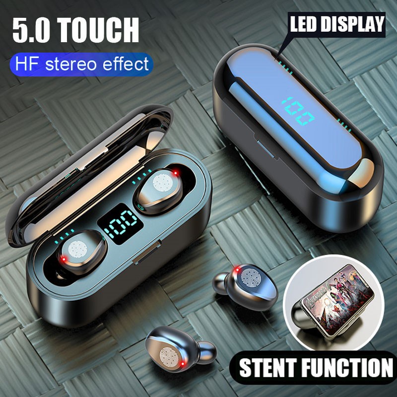 Handsfree Bluetooth TWS-F9 Bluetooth 5.0 Earphone Wireless HiFi 8D Digital LED Display