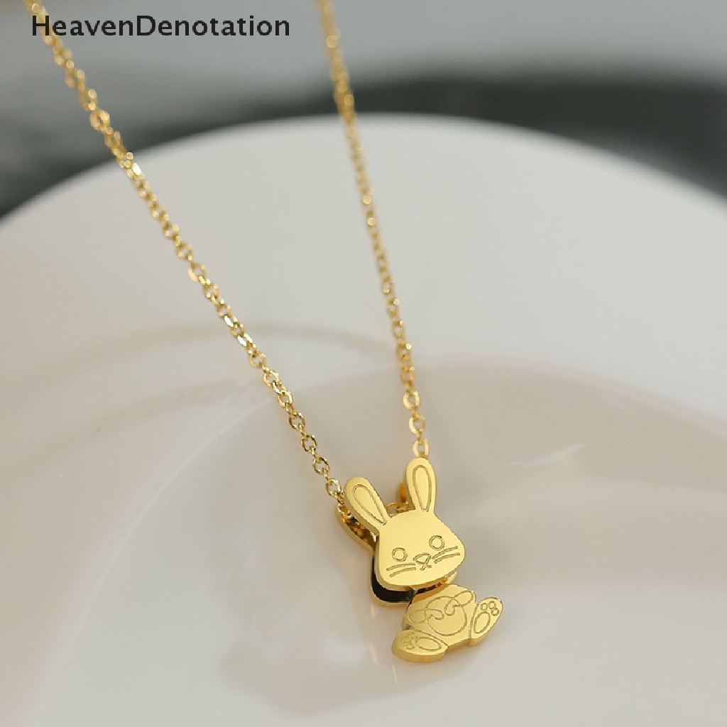 [HeavenDenotation] Baja Titanium Menari Kelinci Kalung Kelinci Lucu Liontin Rantai Choker Perhiasan Fashion Swing Rabbit Necklace Untuk Wanita Perhiasan HDV