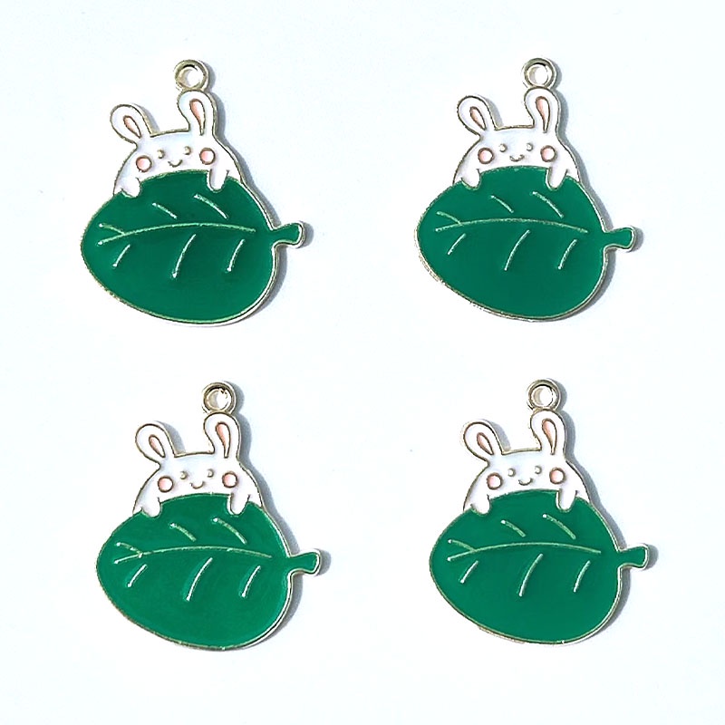 Diy Membuat Perhiasan Kalung Liontin 4buah Paduan Warna Menetes Minyak Kartun Hewan Kelinci Lucu Seri Liontin