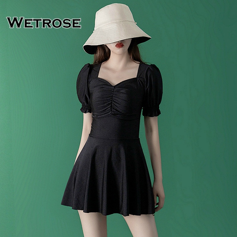 【Wetrose】Ready Stock New Fashion Super Fairy Sexy One-Piece Konservatif Hitam Pakaian Renang Renang Swimwear Swimsuit