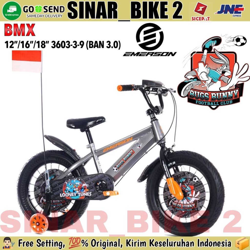 Sepeda Bmx Anak Laki Laki Ukuran 12, 16 Dan 18 Inch EMERSON BUGS BUNNY 3603-3-9