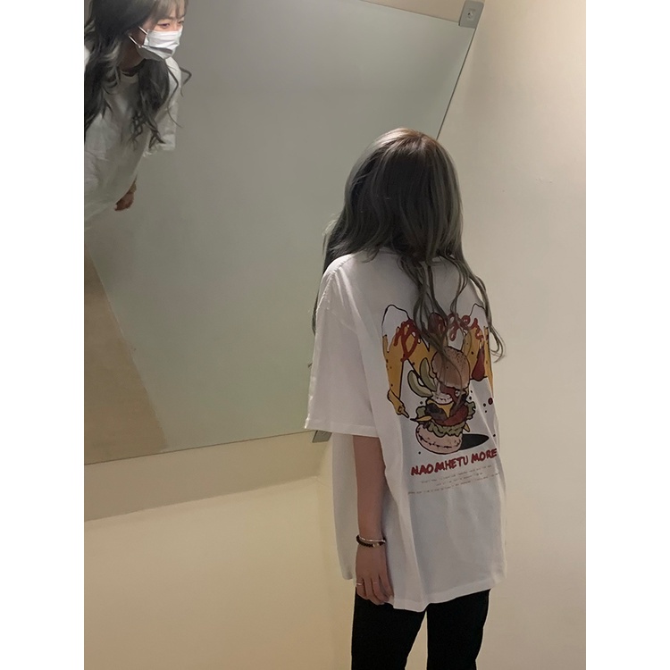 Kaos Wanita Korean Style Lengan Pendek Oversize Print T-shirt Couple Baju Kaos Putih Wanita