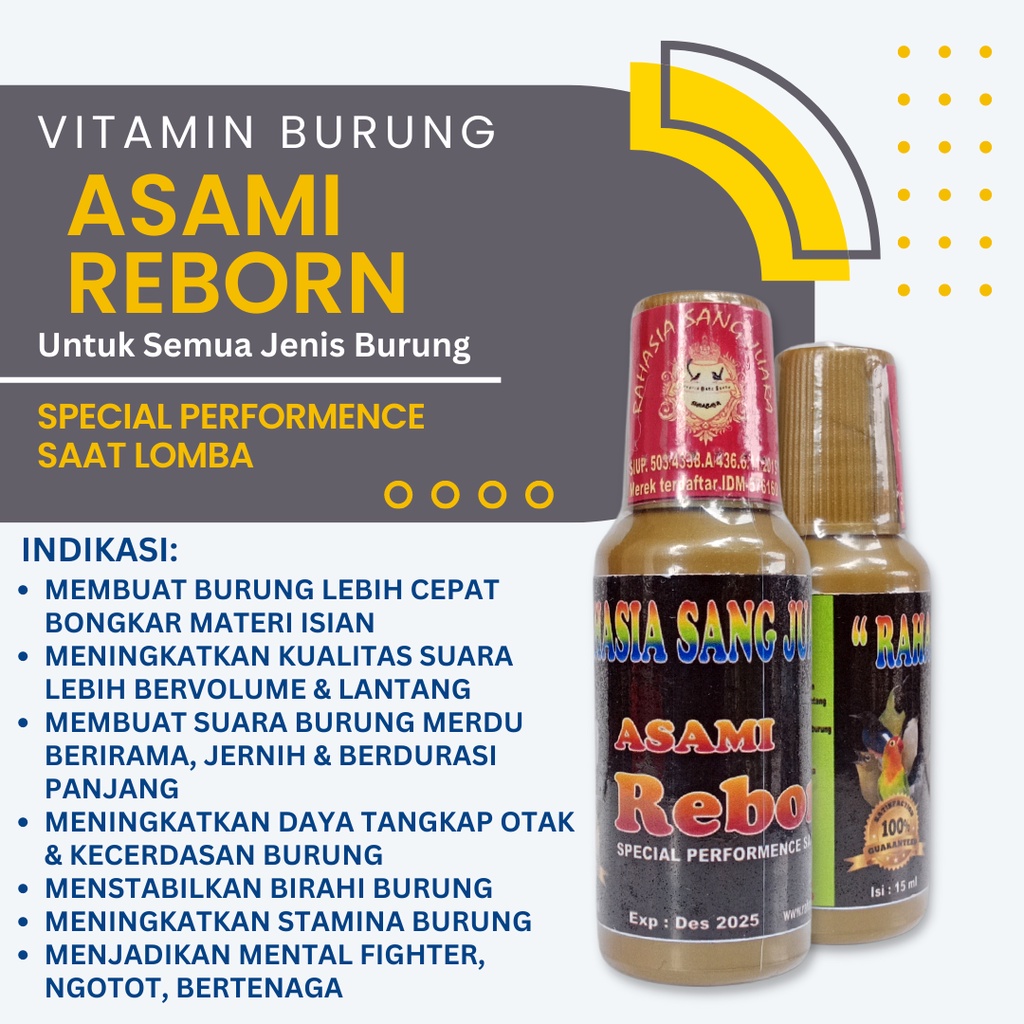 ASAMI REBORN VITAMIN BURUNG CUCAK IJO BUAT LOMBA MURAI BATU KACER PLECI LOVEBIRD SPECIAL PERFORMENCE SAAT LOMBA