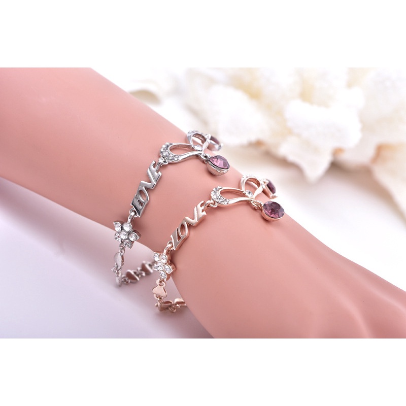 Gelang Warna Rose Gold | Gelang Manik-Manik Bentuk Hati | Aksesoris Wanita | Sendok Garpu Bahan Stainless Steel