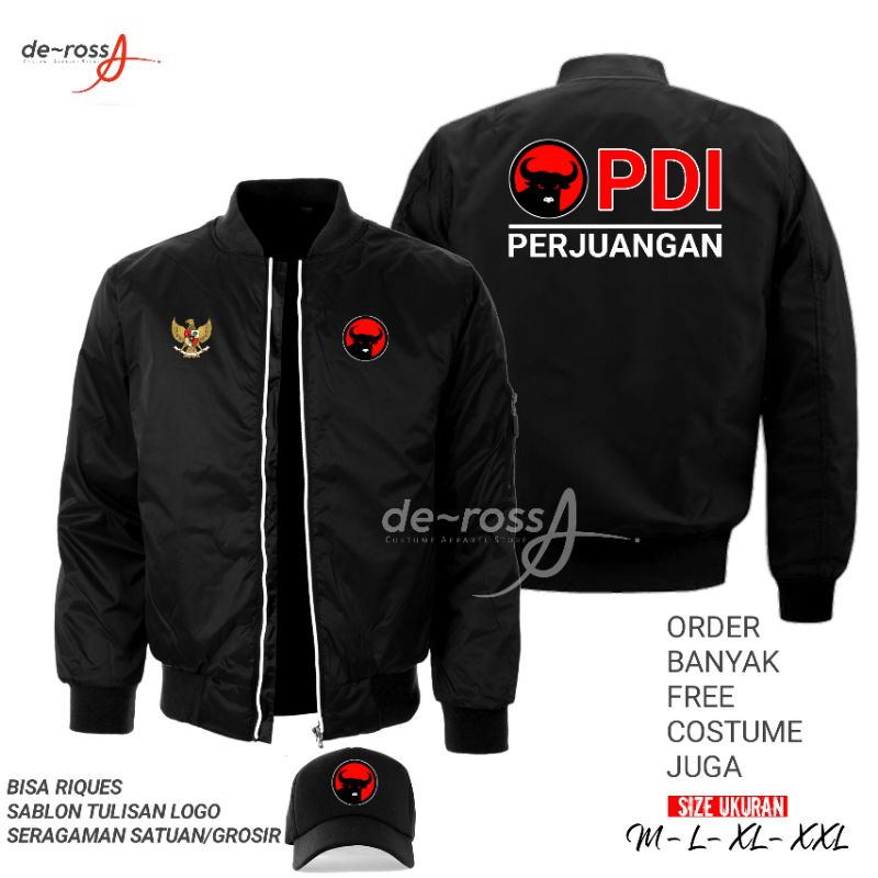 Jaket PDI - Jaket Bomber partai PDI perjuangan free topi