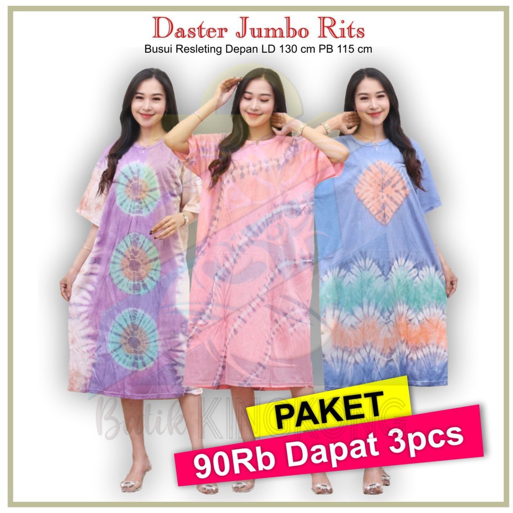 PAKET USAHA 3 PCS DASTER KAOS JUMBO TIEDYE LD 130 LENGAN PENDEK RESLETING BUSUI BUMIL KEKINIAN BATIK PEKALONGAN