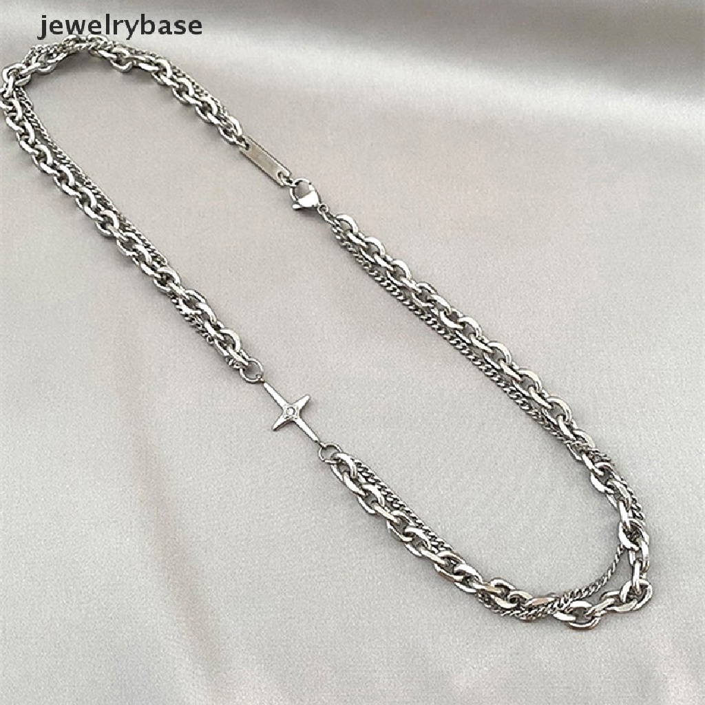 [jewelrybase] Fashion Punk Hip Hop Kuba Tebal Rantai Kalung Double Layer Splicing Chain Necklaces Charm Tren Vintage Liontin Kalung Perhiasan Butik