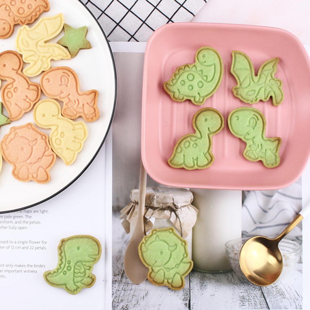 6pcs / set Cetakan Kue / Biskuit Bentuk Kartun Dinosaurus 3D Model Tekan DIY