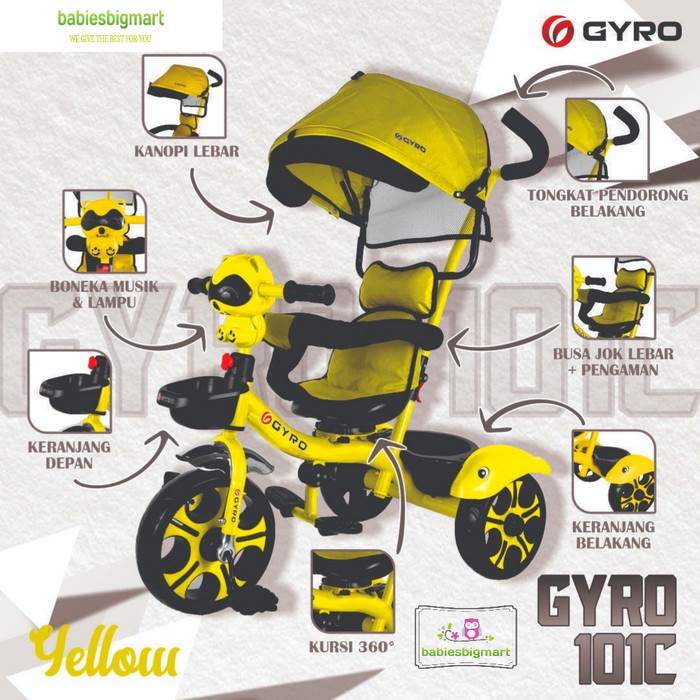 Sepeda Anak Roda 3 Tiga Tricycle GYRO GY 101C Musik Kursi putar