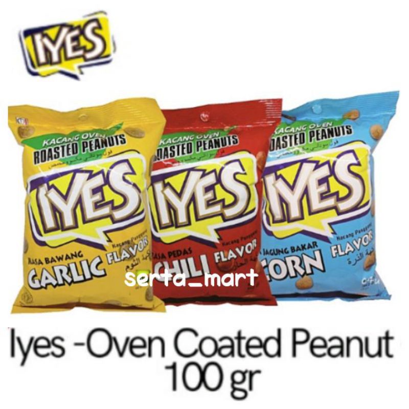 Iyes Kacang Oven 100gr - Iyes Roasted Peanuts Garlic / Corn / Chili