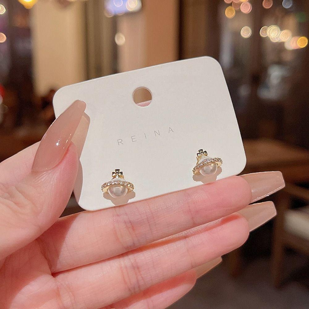 Mxbeauty Anting Planet Trendy Mini Mutiara Mewah Elegan Fashion Manis Perhiasan Fashion