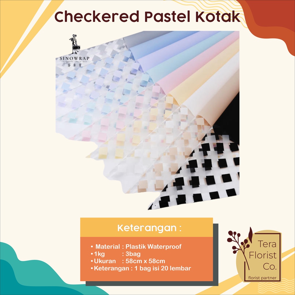 

20 Lembar Cellophane Checkered Pastel Kotak Kertas Bunga Flower Wrapping Kertas Buket Wrap Paper Bungkus Bouquet Waterproof Pembungkus Kado P.MF