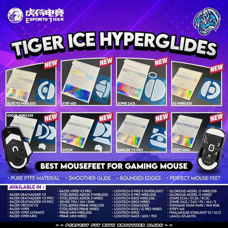 Tiger Arc Ice Hyperglide Mousefeet Logitech G Pro Superlight G304 G102