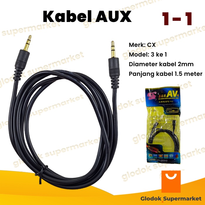 Kabel AUX Audio 3.5mm 1 in 1 Colokan Music Mobil mini to mini CX Cable Audio Jek 1.5m