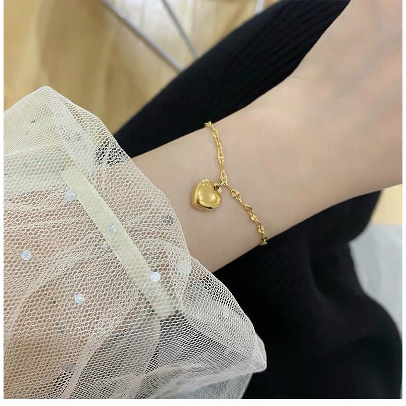 Gelang Kaki Motif Hati Untuk Wanita | Kalung Rose Gold 18k | Kalung Bahan Stainless Steel | Aksesoris Bahan Titanium Steel | Hadiah Ulang Tahun Tahan Air Tidak Pudar